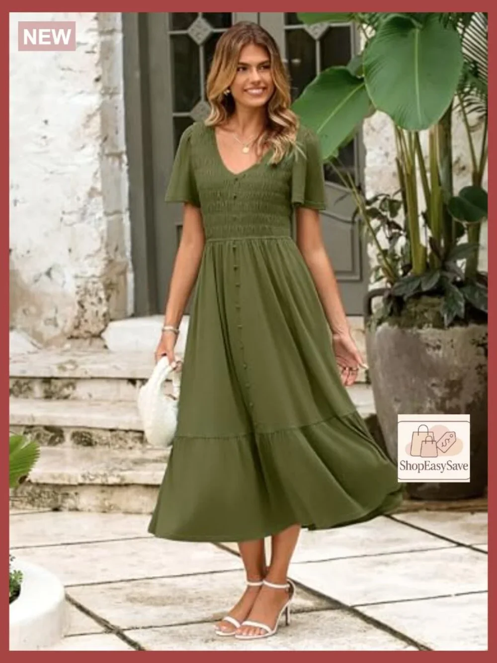 Boho Maxi Dress with Pockets Smocked Waist Flowy Tiered Summer Casual - Picture 4 of 7